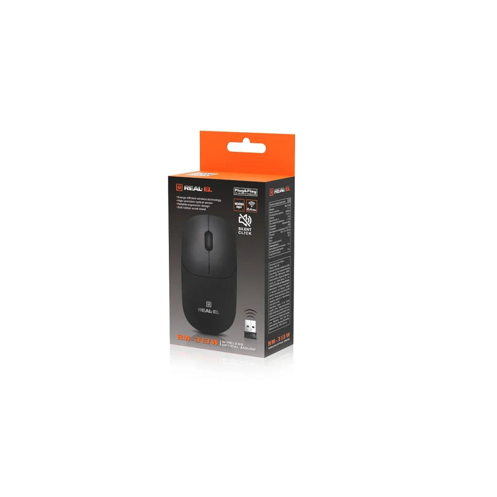 Миша бездротова REAL-EL RM-313 W Black, EL123200042 UA