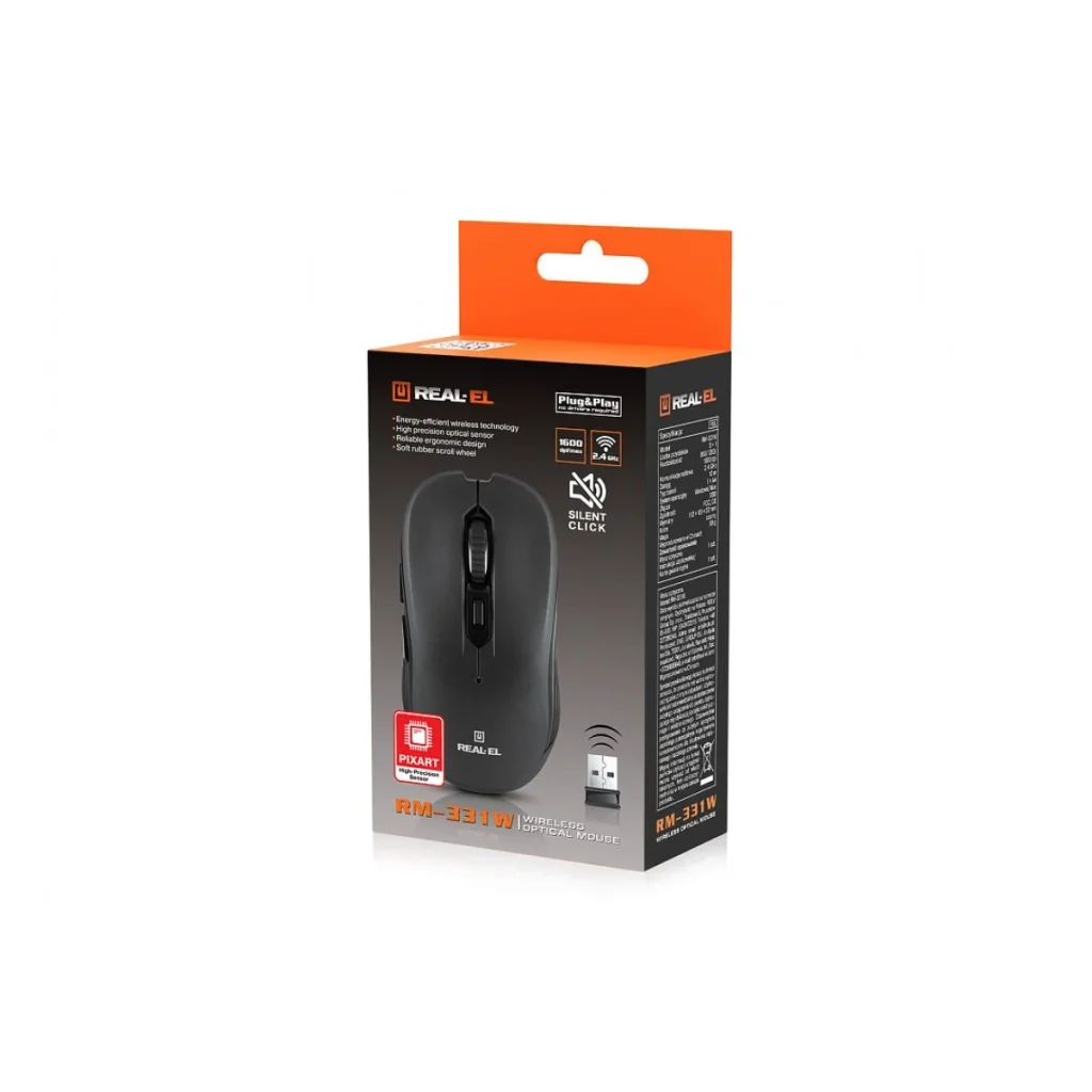 Мышь беспроводная REAL-EL RM-331 W Black, EL123200044 UA