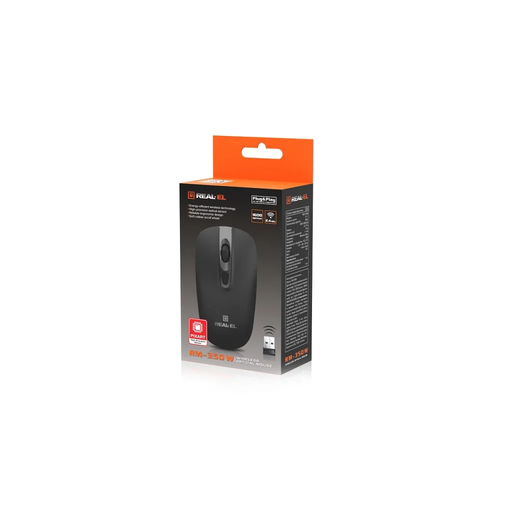 Миша бездротова REAL-EL RM-350 W Black, EL123200043 UA
