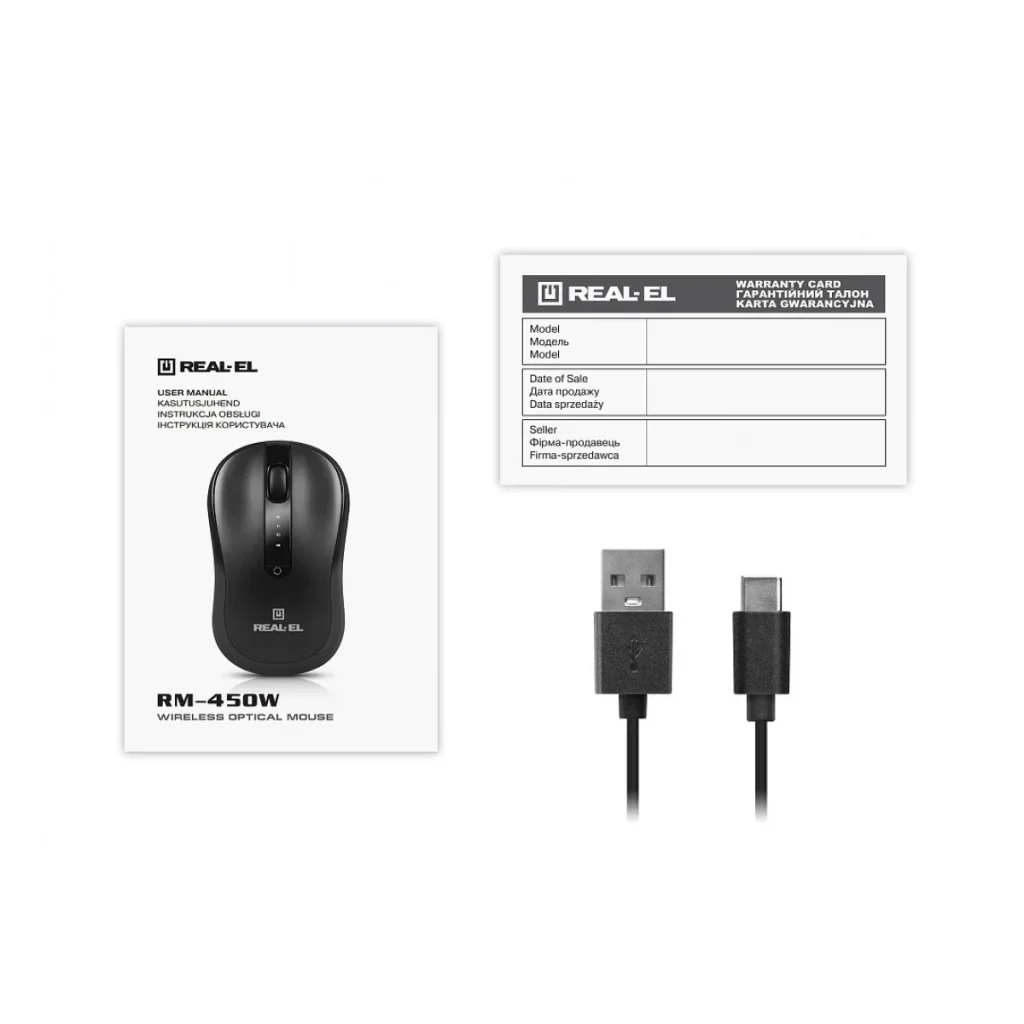 Миша бездротова REAL-EL RM-450 W Black, EL123200046 UA
