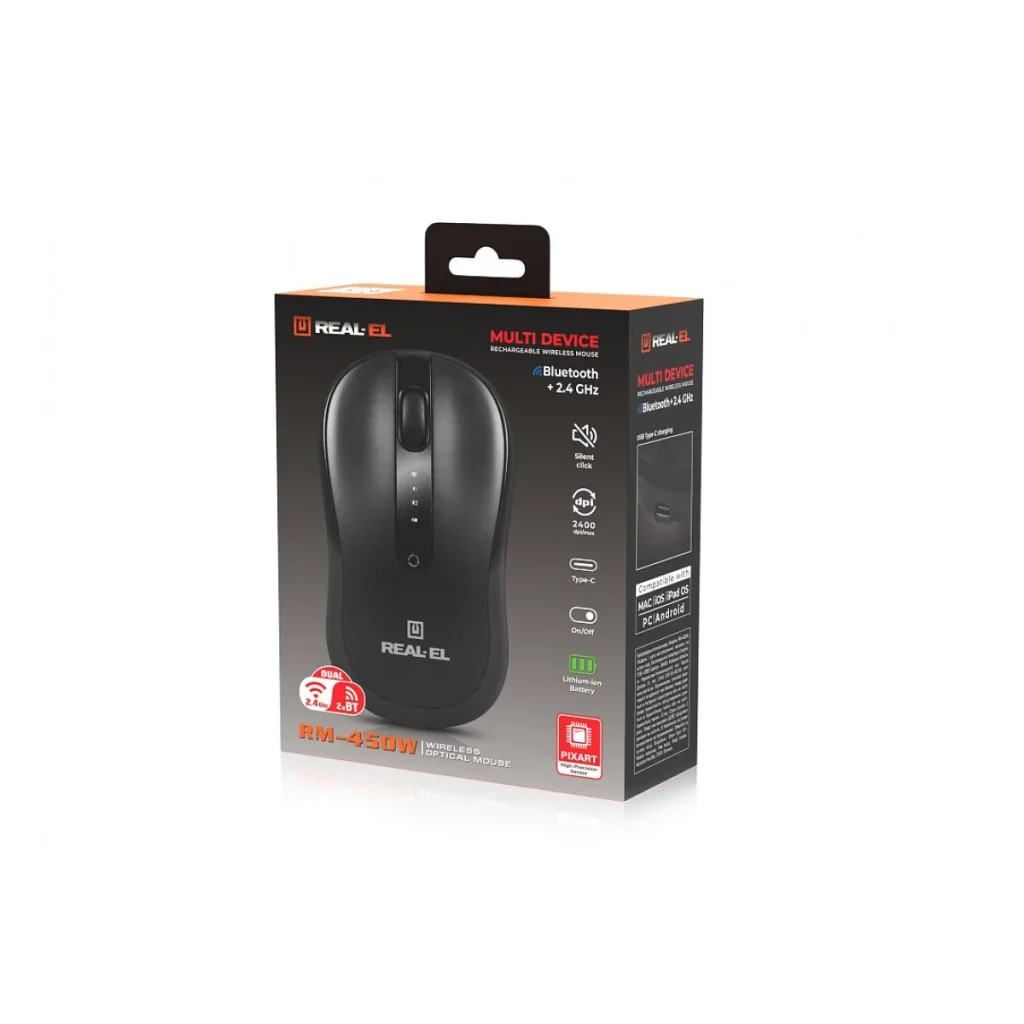 Миша бездротова REAL-EL RM-450 W Black, EL123200046 UA