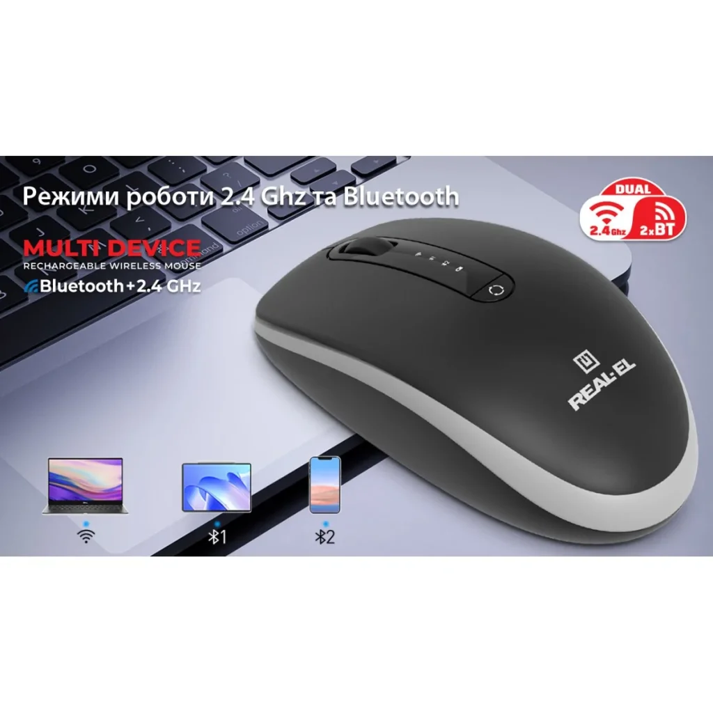 Мышь беспроводная REAL-EL RM-455 W Black, EL123200047 UA