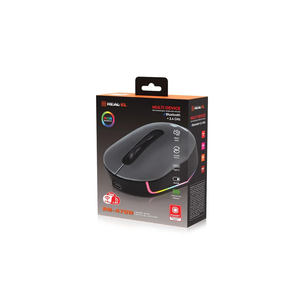 Мышь беспроводная REAL-EL RM-470W Dark Gray, EL123200049 UA