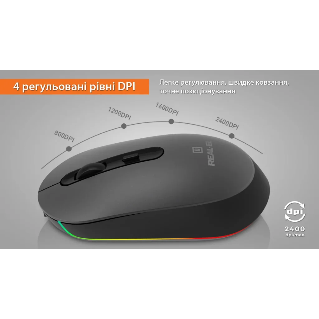 Мышь беспроводная REAL-EL RM-470W Dark Gray, EL123200049 UA