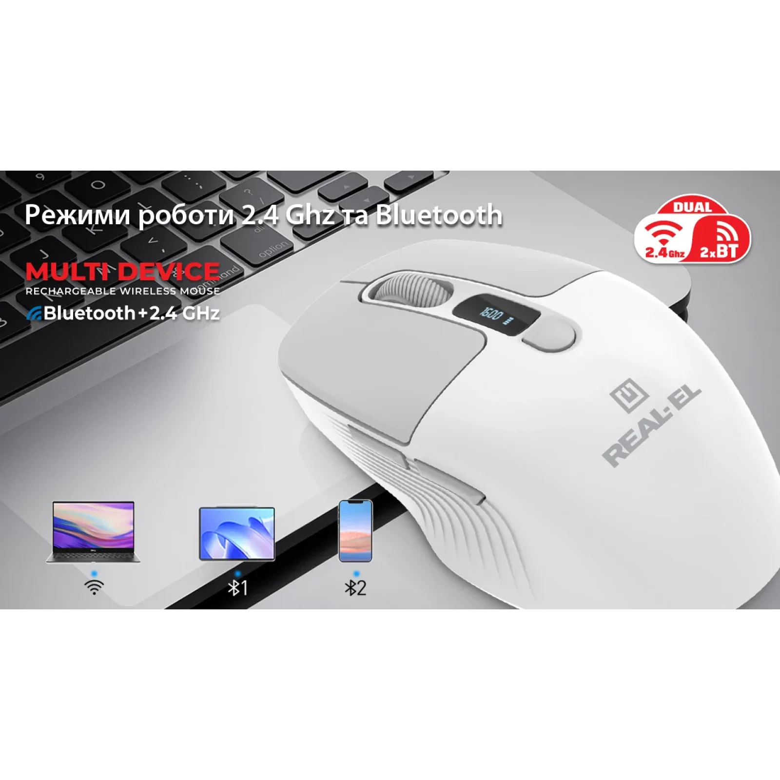 Мышь беспроводная REAL-EL RM-480 W White, EL123200050 UA