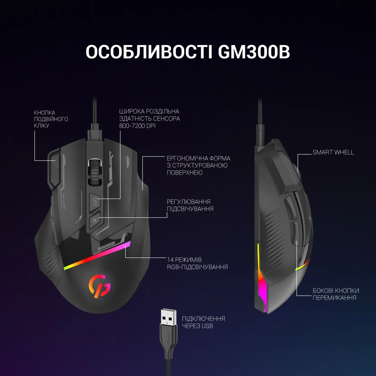Миша GamePro GM300B Black UA