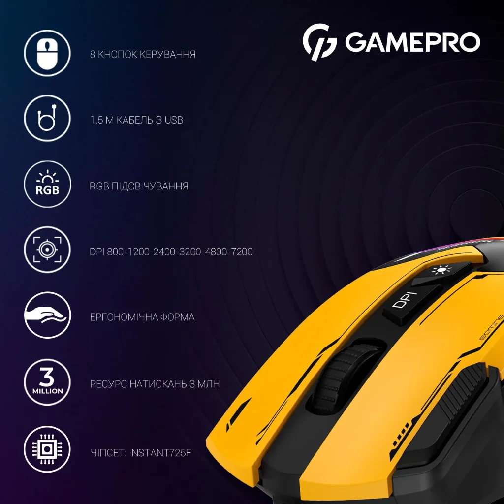 Миша GamePro GM300BL Yellow-Black UA