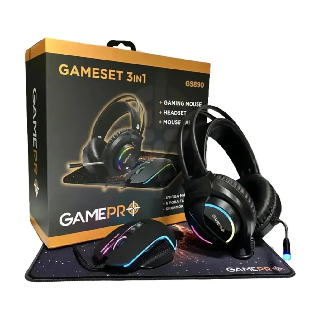 Комплект GamePro Gameset 3 в 1 USB мышь + игровая поверхность + гарнитурой (GS890) UA