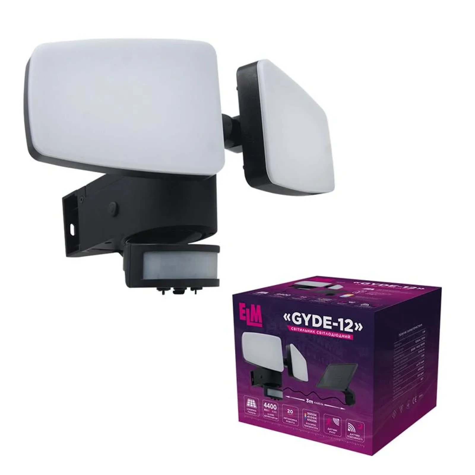 Прожектор светодиодный ELM Gyde 12 Вт IP54 на солнечной батарее с датчиком движения (26-0128) UA