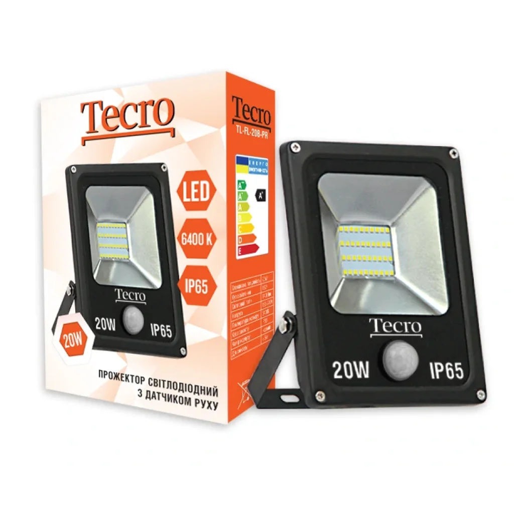 Светодиодный прожектор Tecro TL-FL-20B-PR 20W 6400K с датчиком движения UA