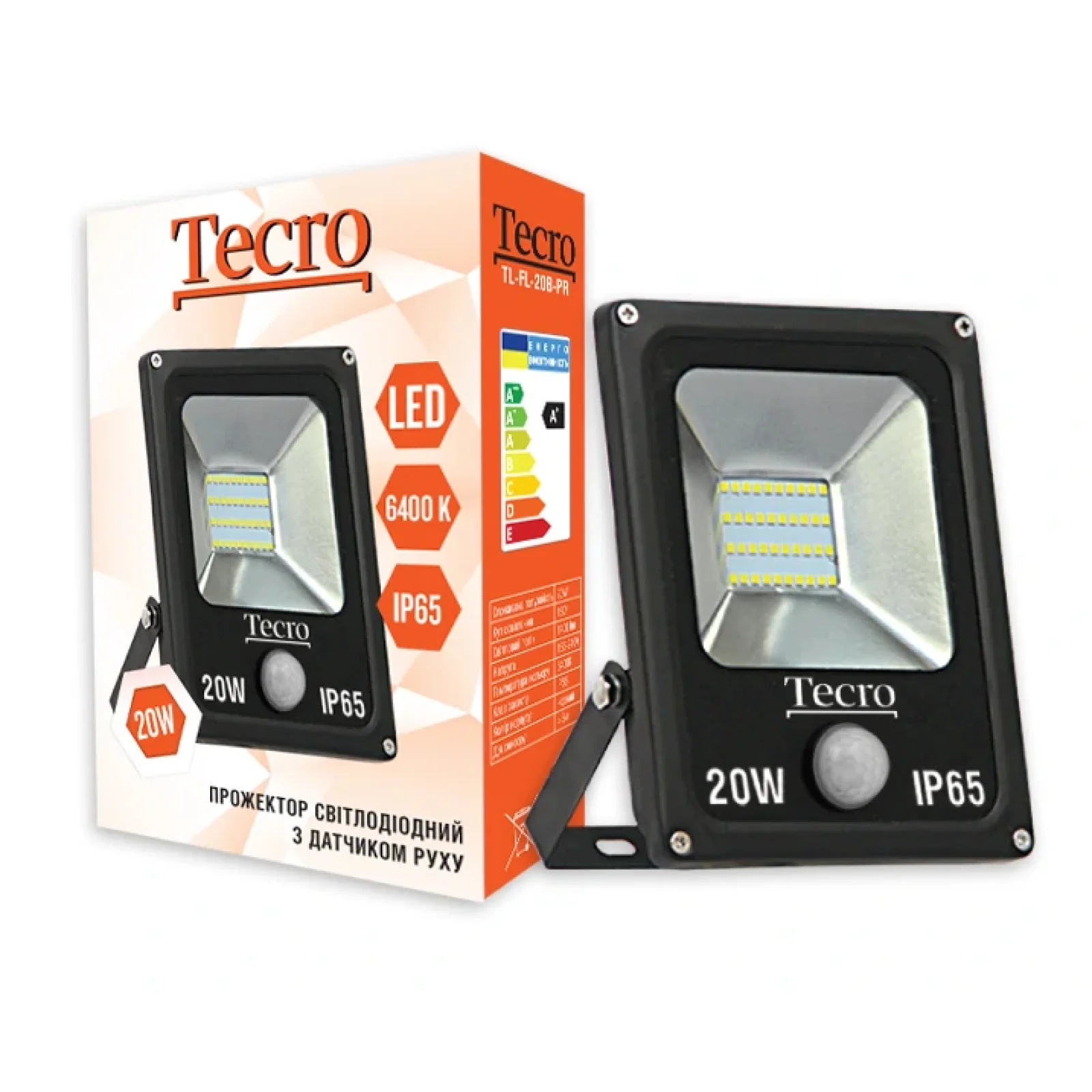 Светодиодный прожектор Tecro TL-FL-20B-PR 20W 6400K с датчиком движения UA
