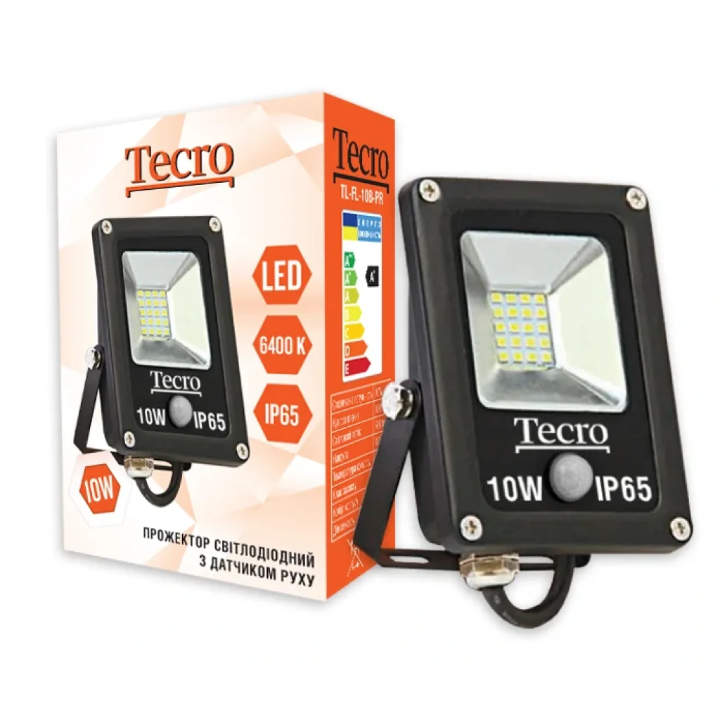 Светодиодный прожектор Tecro TL-FL-10B-PR 10W 6400K с датчиком движения UA