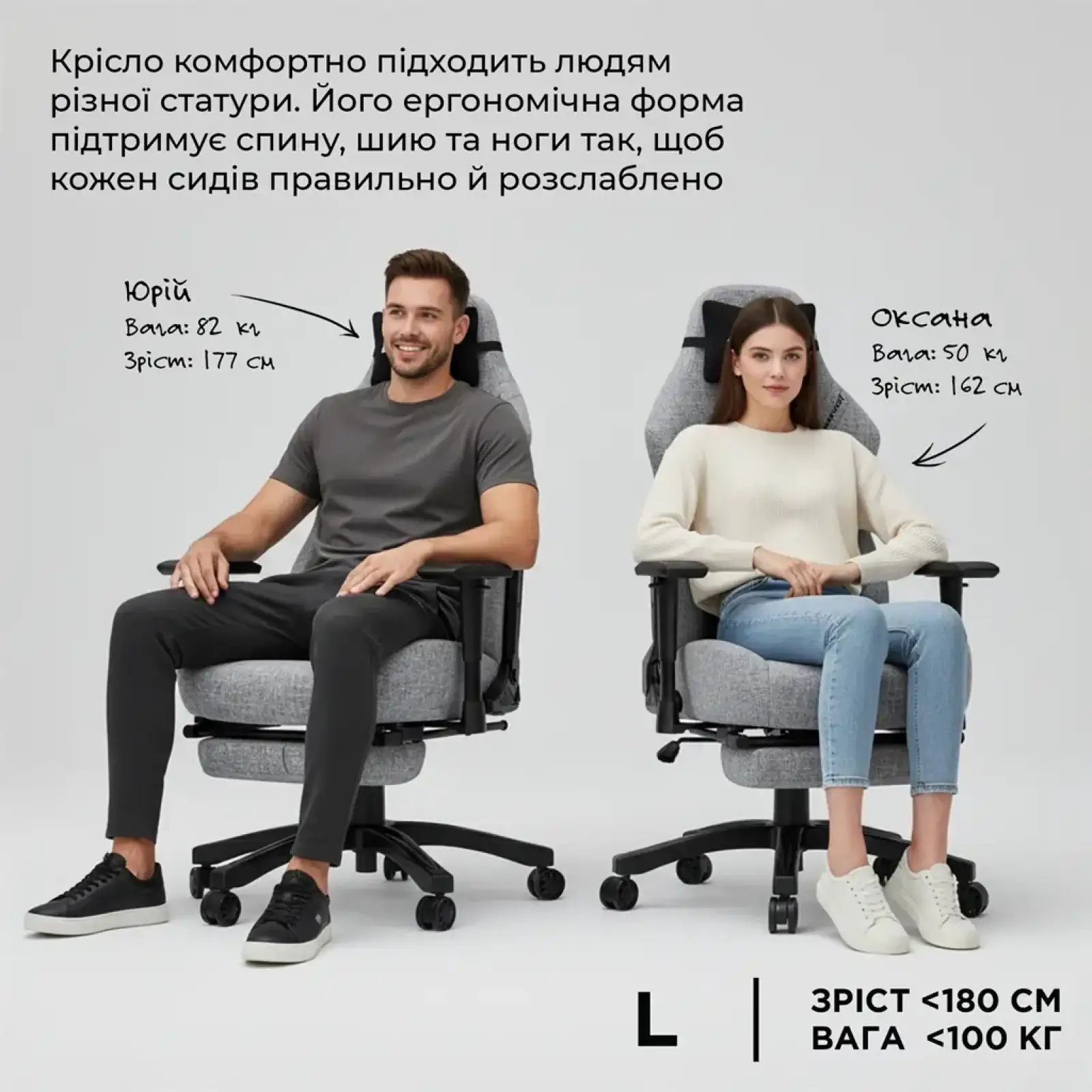Кресло для геймеров Anda Seat Luna Pro Size L Gray Fabric (AD18T-44-G-F) UA