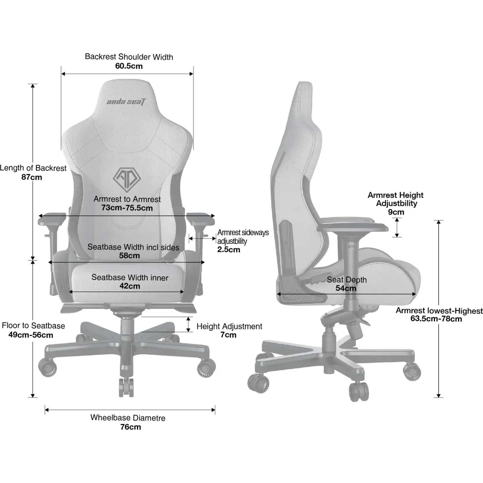 Крісло для геймерів Anda Seat T-Pro 2 Size XL Linen Grey/Black (AD12XLLA-01-GB-F) UA