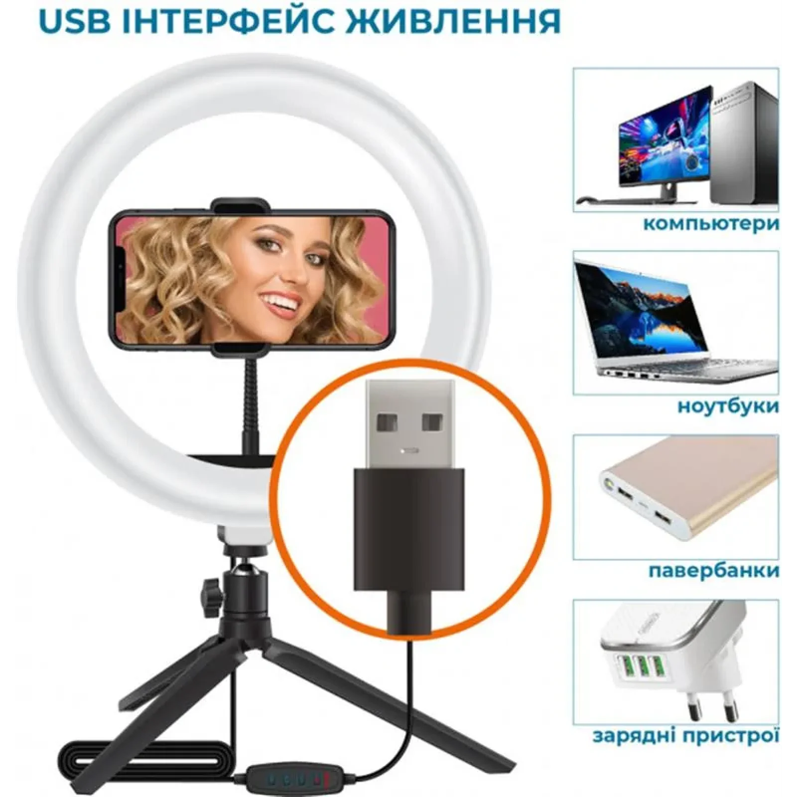 Кольцевая USB LED-лампа ACCLAB Ring of Light AL-LR101 (1283126502033) UA