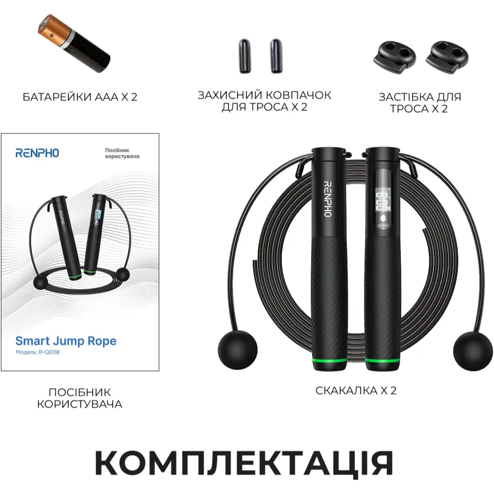Розумна скакалка RENPHO Jump Black (R-Q008-BK) UA