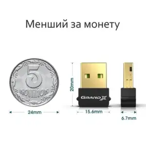 Bluetooth-адаптер Grand-X BT50G, aptX, RTL8761B, V5.0, Low Energy UA