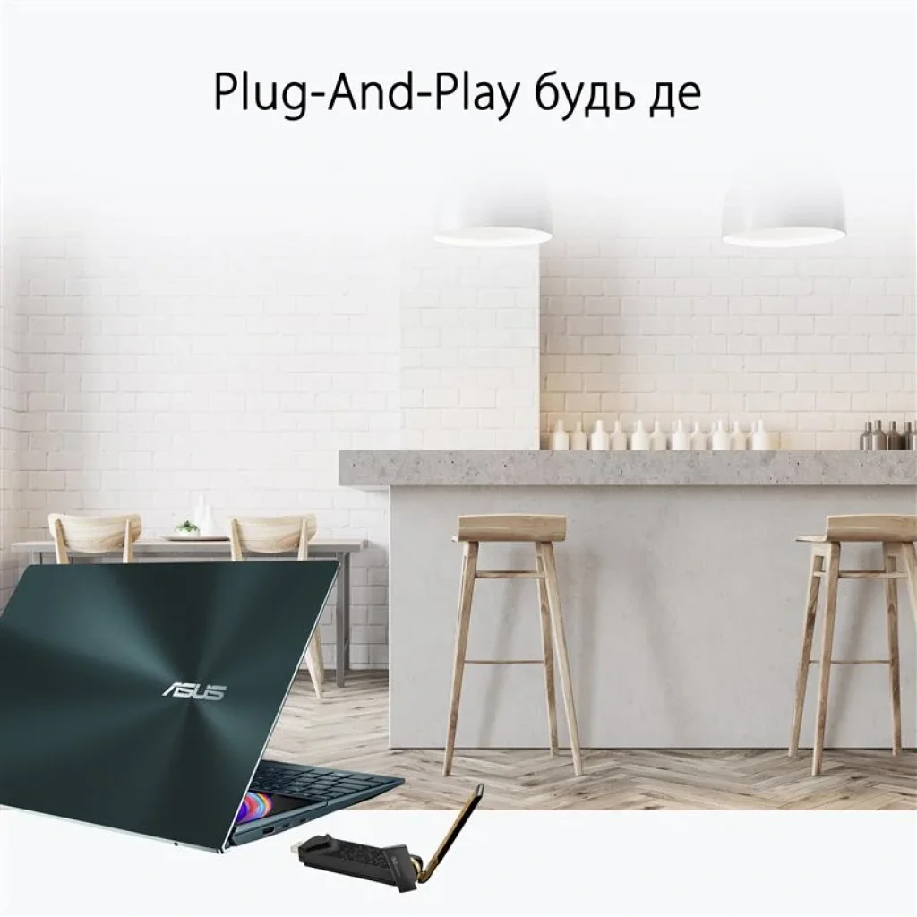 Бездротовий адаптер Asus USB-AX56 з підставкою-подовжувачем (AX1800, WiFI 6, USB 3.2, MU-MIMO, OFDMA, 4T4R, WPA3, зовнішня антена) UA