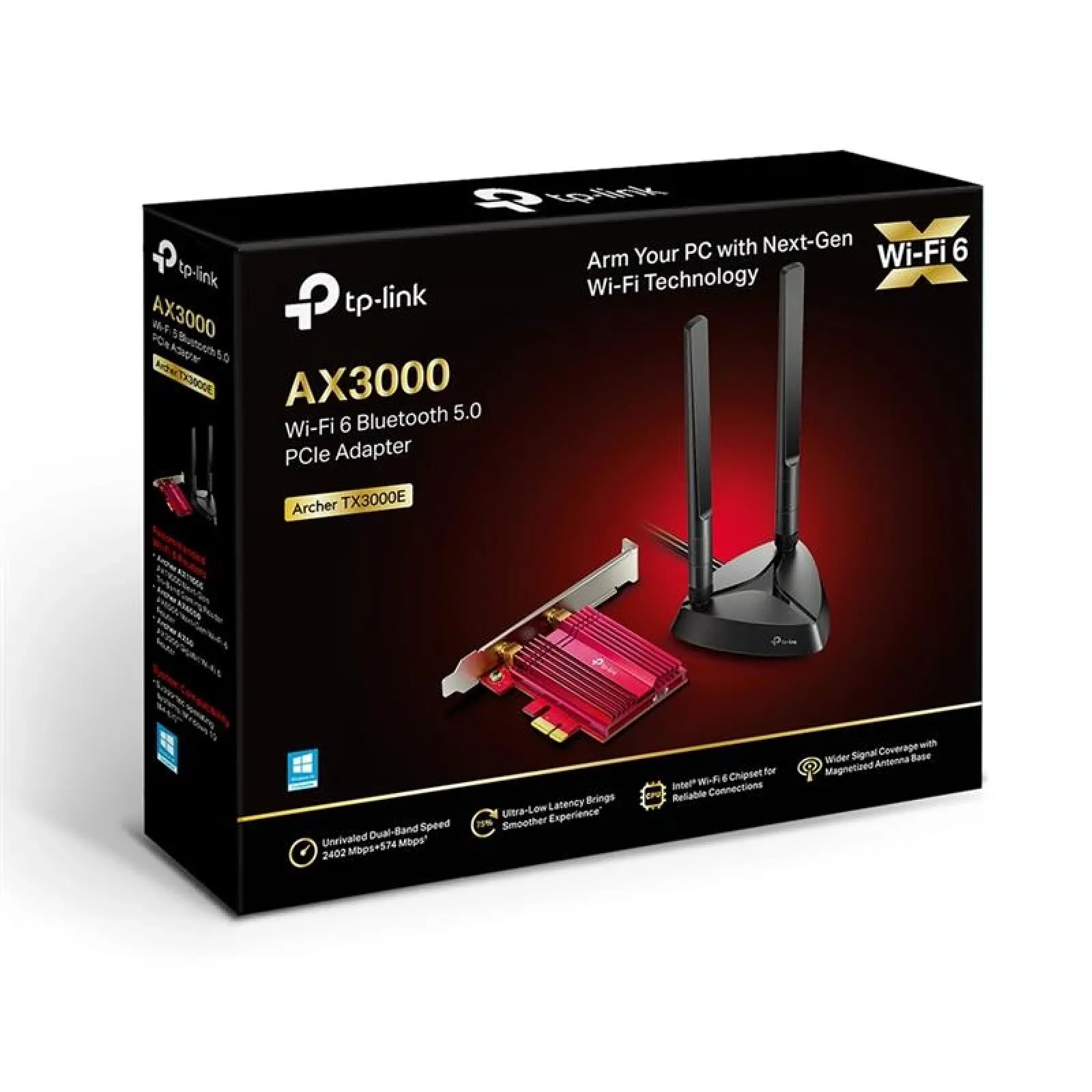 Бездротовий адаптер PCIe TP-Link ARCHER TX3000E (AX3000, Wi-Fi 6, Bluetooth 5.0, WPA3, 2 зовнішні виносні антени), ARCHER-TX3000E UA