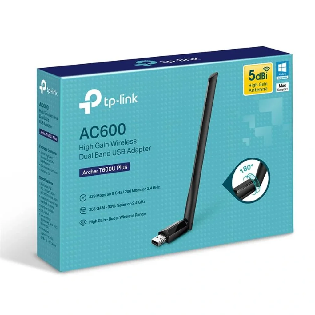 Бездротовий адаптер TP-Link Archer T600U Plus (AC600, 5dBi зовнішня антена) UA