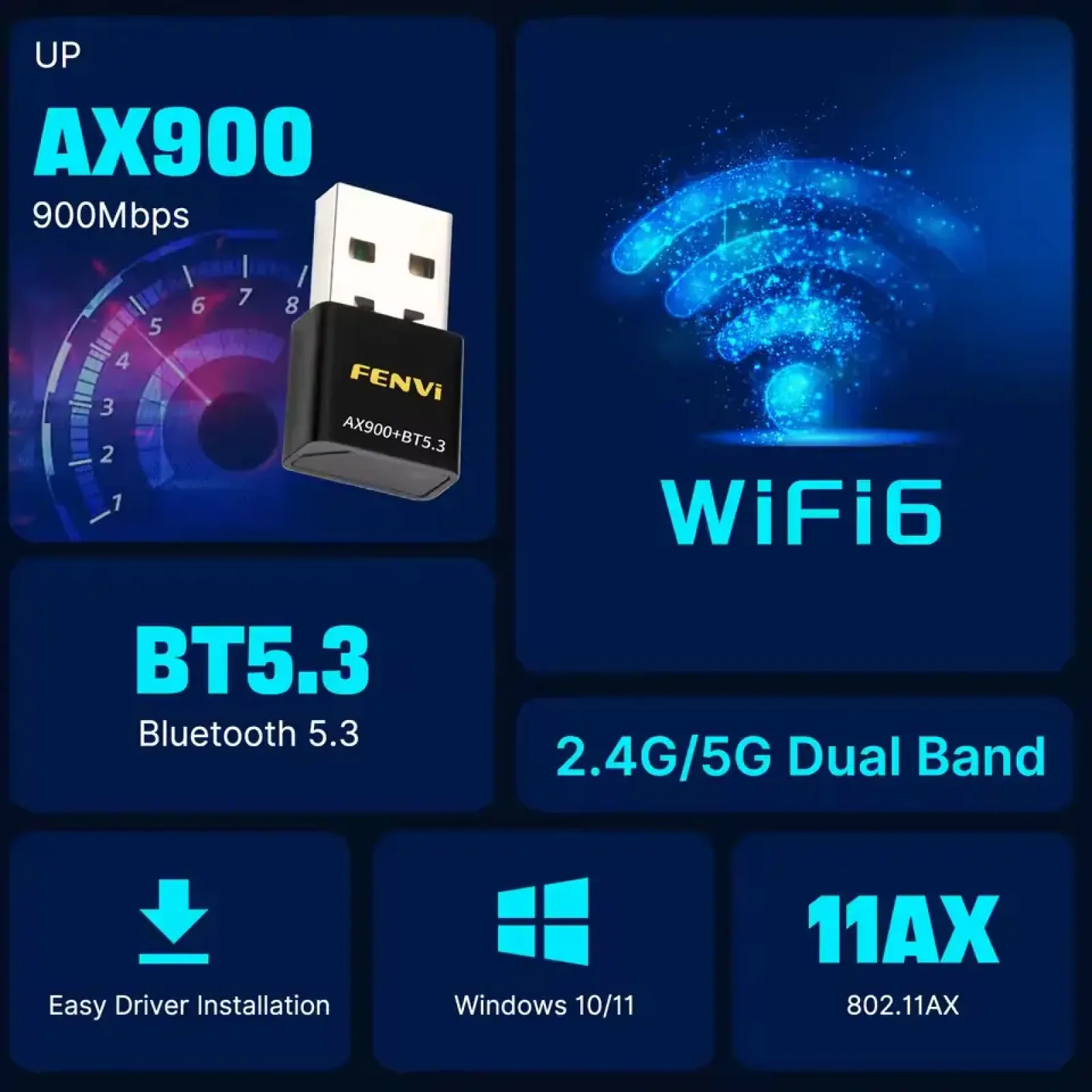 Беспроводной адаптер Fenvi FU-AX900В Wi-Fi 6, Bluetooth 5.3 Dual Band 2.4G 5G UA
