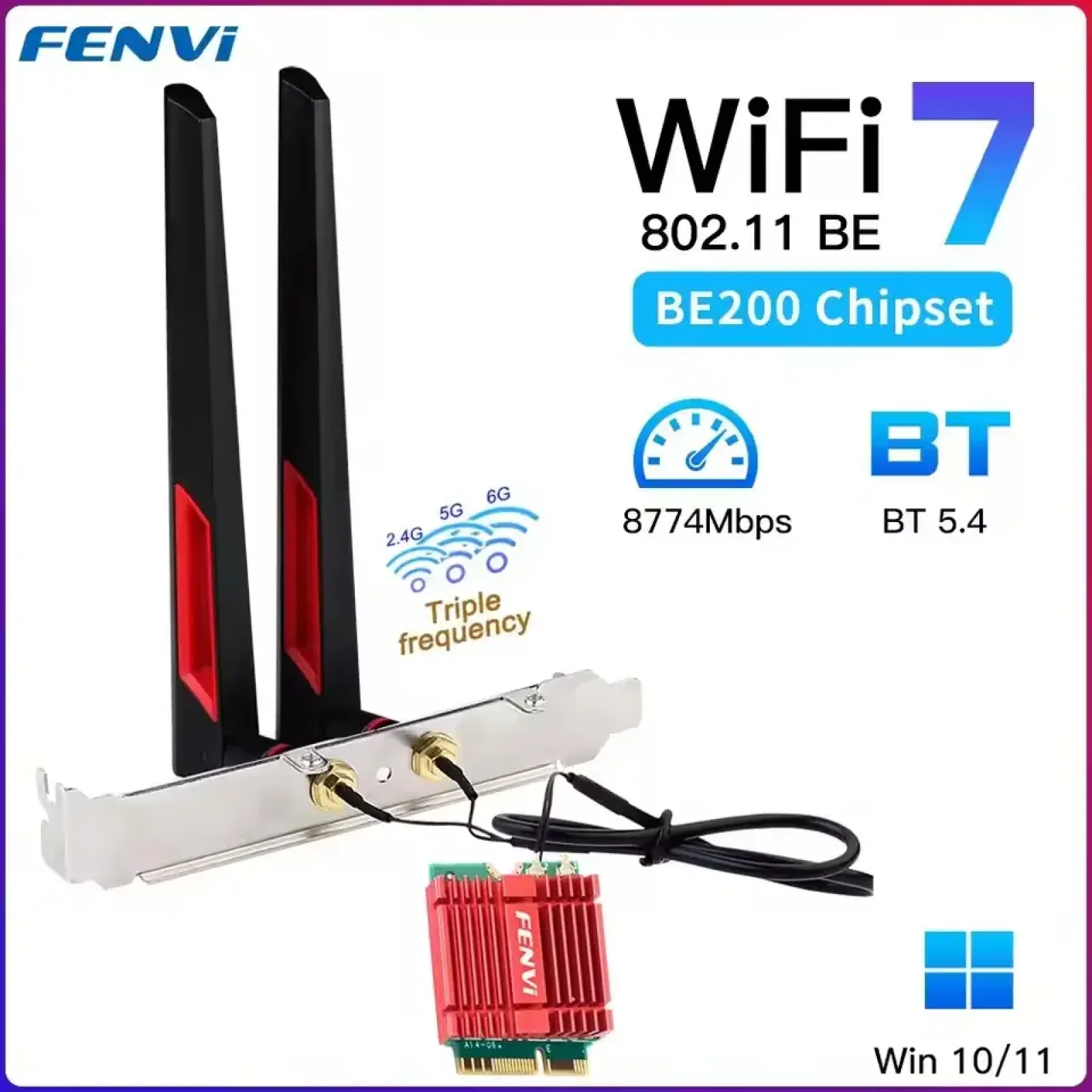 Беспроводной адаптер Fenvi FV-BE200NG Wi-Fi 7, Bluetooth 5.4 Adapter, Tri-band 2.4G/5G/6GHz UA