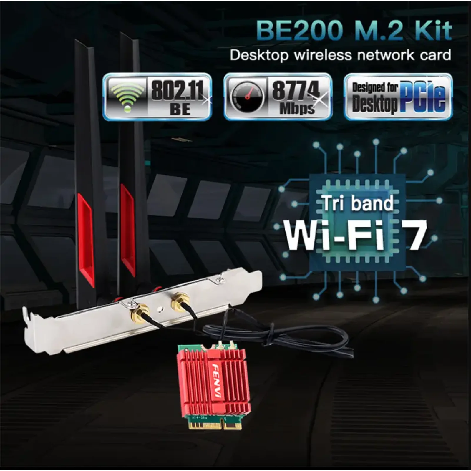 Беспроводной адаптер Fenvi FV-BE200NG Wi-Fi 7, Bluetooth 5.4 Adapter, Tri-band 2.4G/5G/6GHz UA