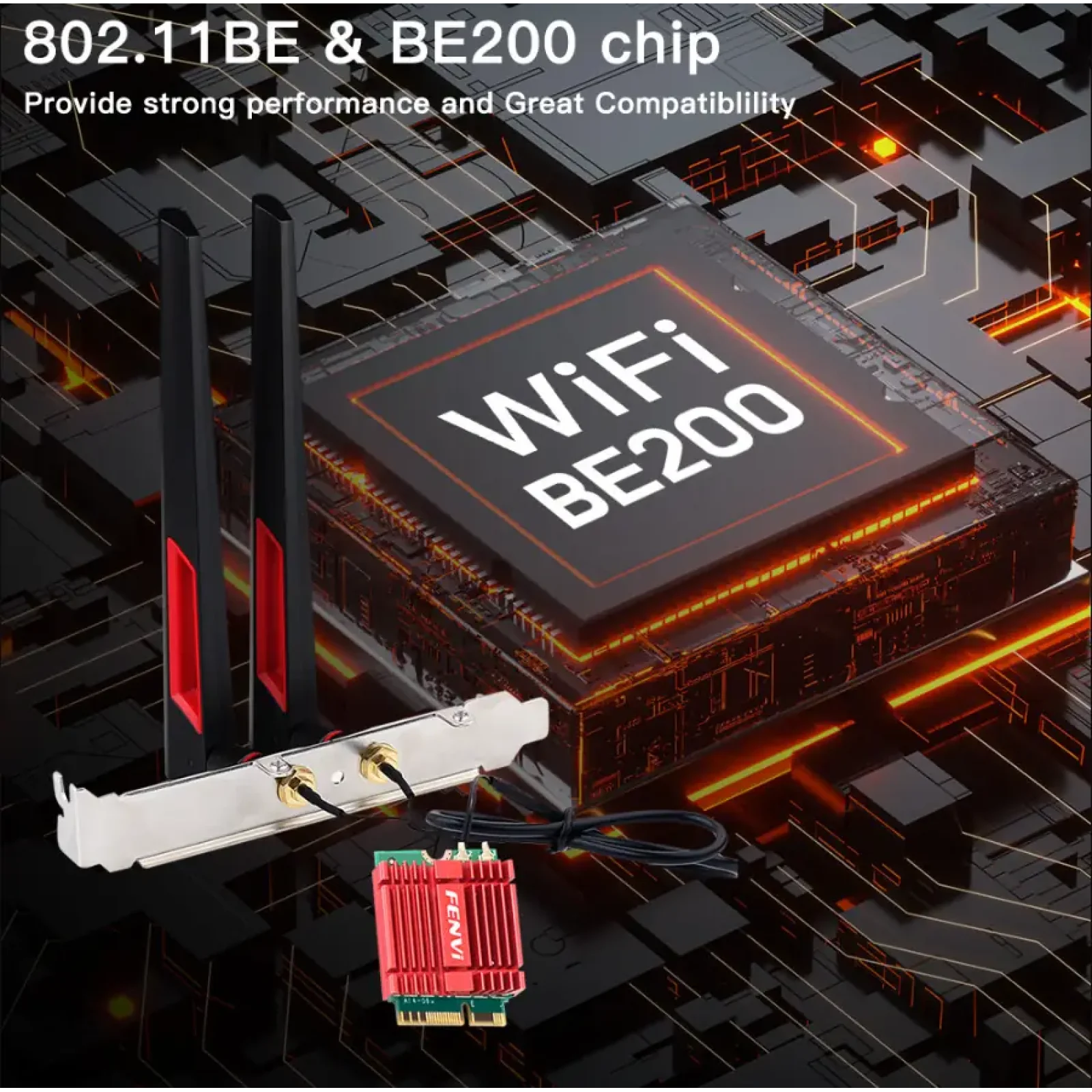 Беспроводной адаптер Fenvi FV-BE200NG Wi-Fi 7, Bluetooth 5.4 Adapter, Tri-band 2.4G/5G/6GHz UA