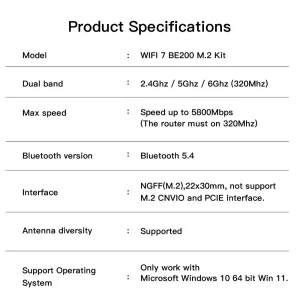Беспроводной адаптер Fenvi FV-BE200NG Wi-Fi 7, Bluetooth 5.4 Adapter, Tri-band 2.4G/5G/6GHz UA
