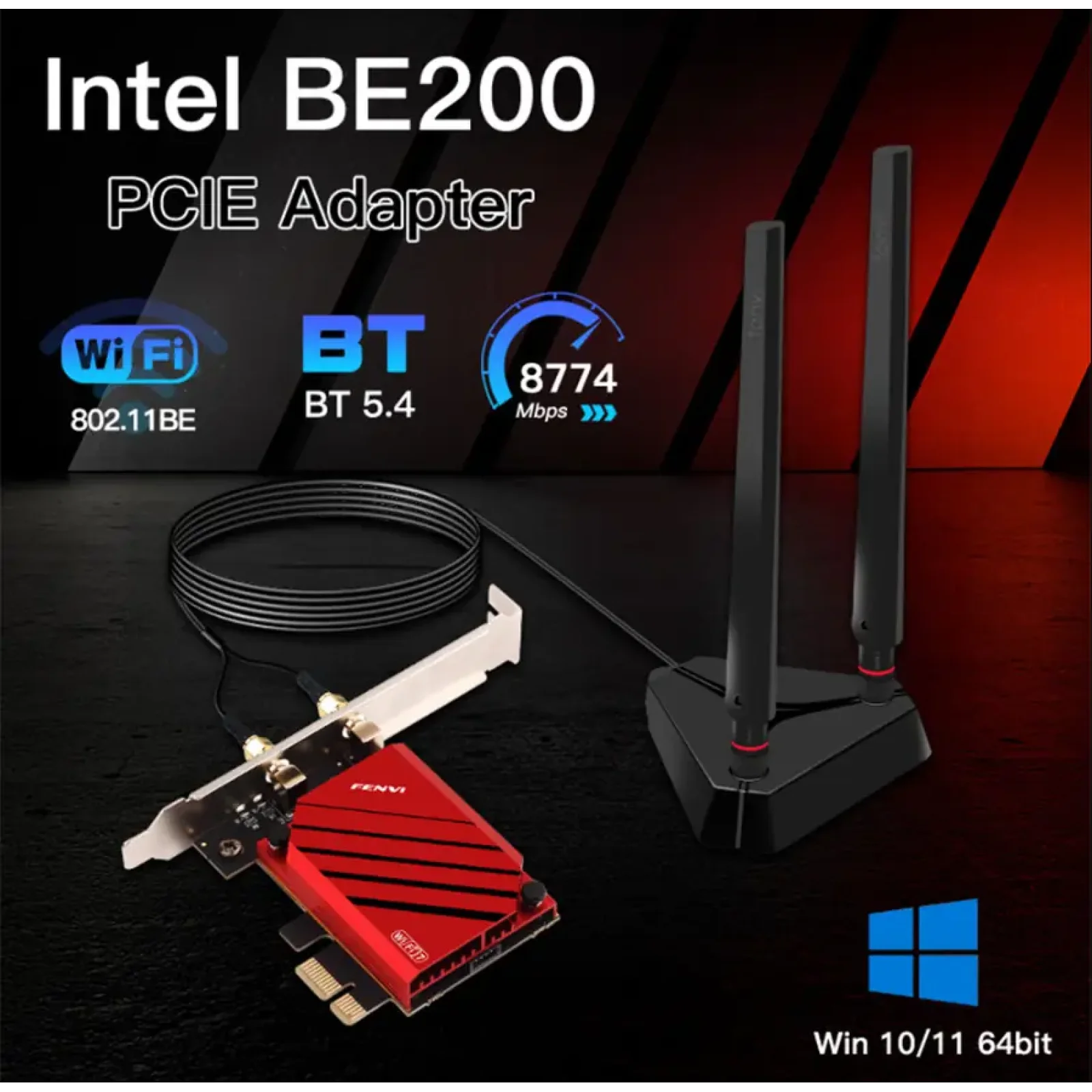 Беспроводной адаптер Fenvi FV-BE8800Pro Wi-Fi 7, Bluetooth 5.4 Gaming Tri Band 2.4G/5G/6GHz UA