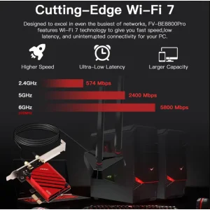 Беспроводной адаптер Fenvi FV-BE8800Pro Wi-Fi 7, Bluetooth 5.4 Gaming Tri Band 2.4G/5G/6GHz UA