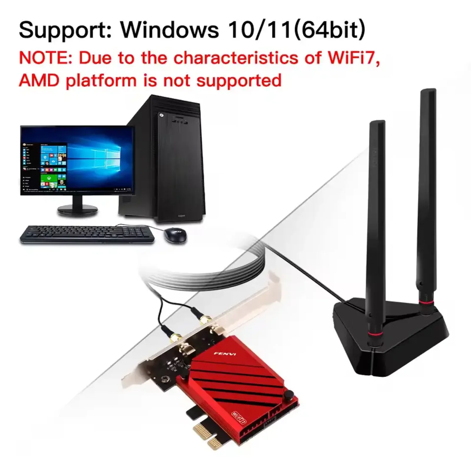 Беспроводной адаптер Fenvi FV-BE8800Pro Wi-Fi 7, Bluetooth 5.4 Gaming Tri Band 2.4G/5G/6GHz UA