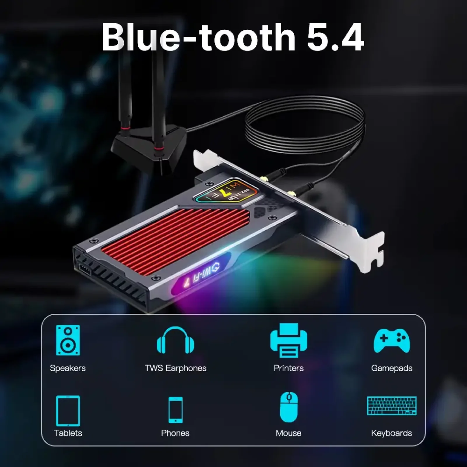 Беспроводной адаптер Fenvi FV-BE8800RGB Wi-Fi 7, Bluetooth 5.4 Gaming Tri Band 2.4G/5G/6GHz UA