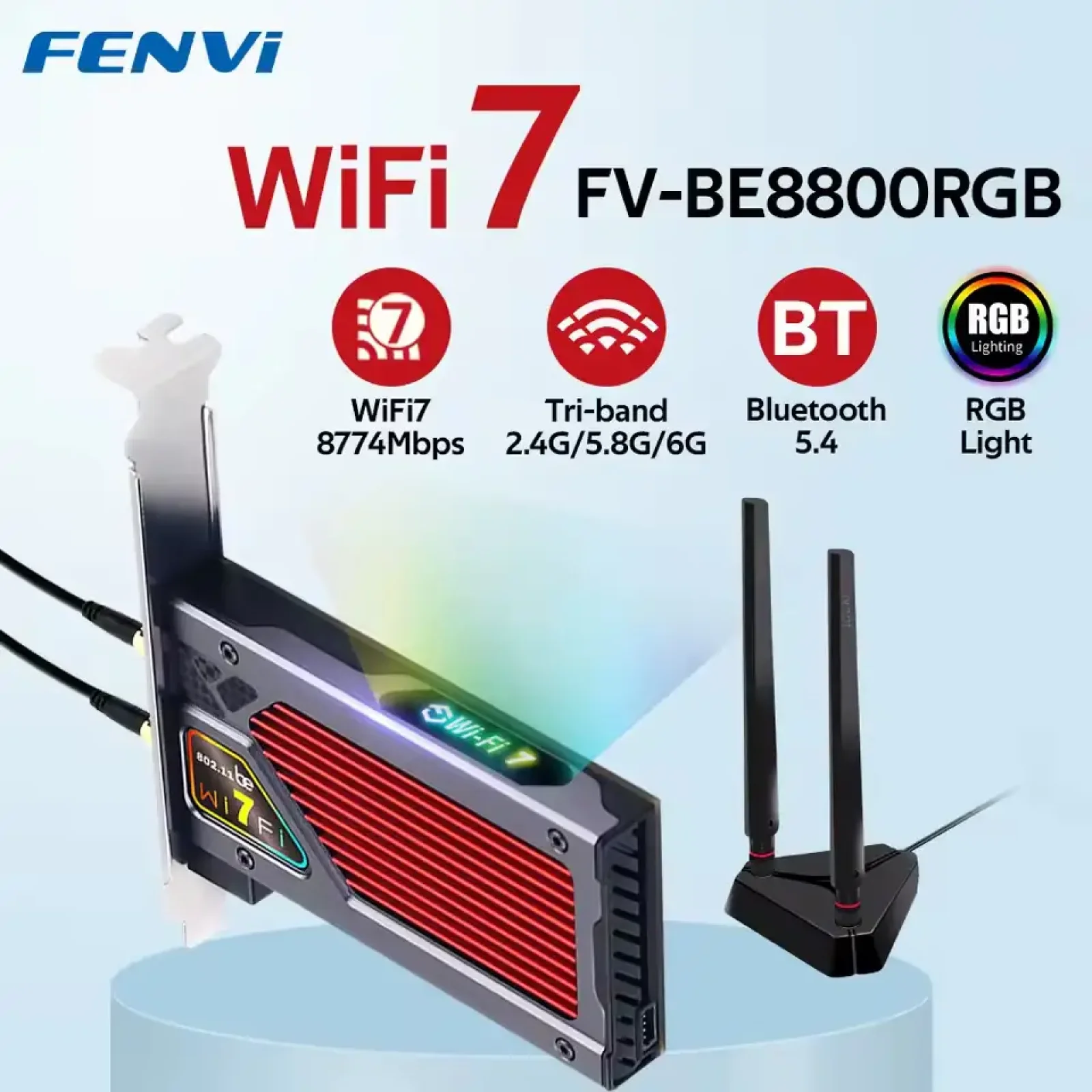 Беспроводной адаптер Fenvi FV-BE8800RGB Wi-Fi 7, Bluetooth 5.4 Gaming Tri Band 2.4G/5G/6GHz UA