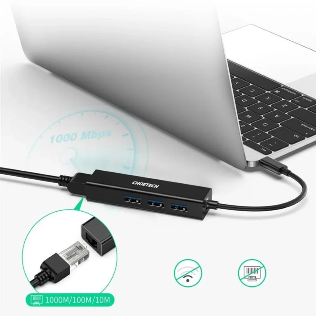 Сетевой адаптер Choetech HUB-U02 4-In-1 USB-C to RJ45 UA