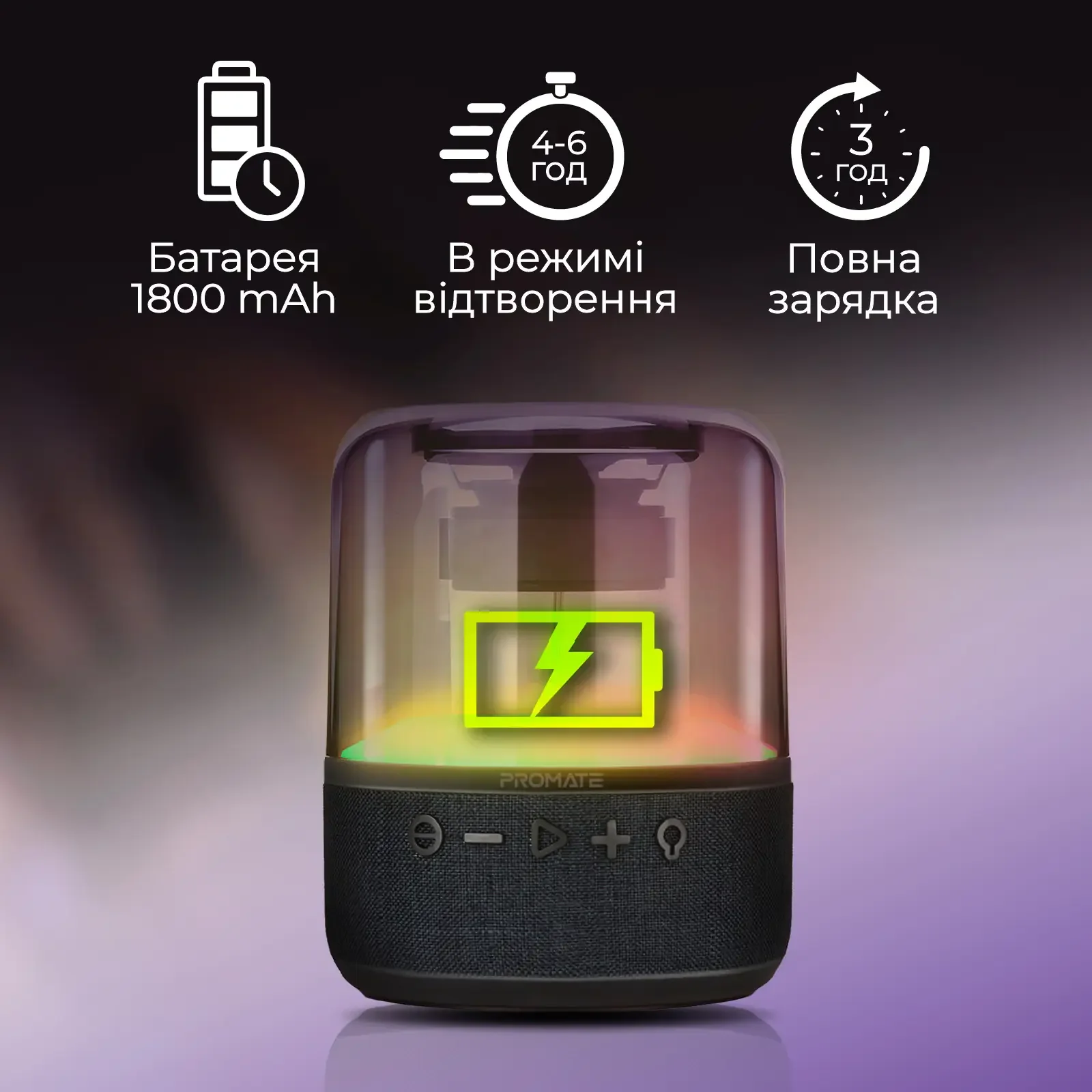 Акустическая система Promate Glitz-L 10W Black (glitz-l.black) UA