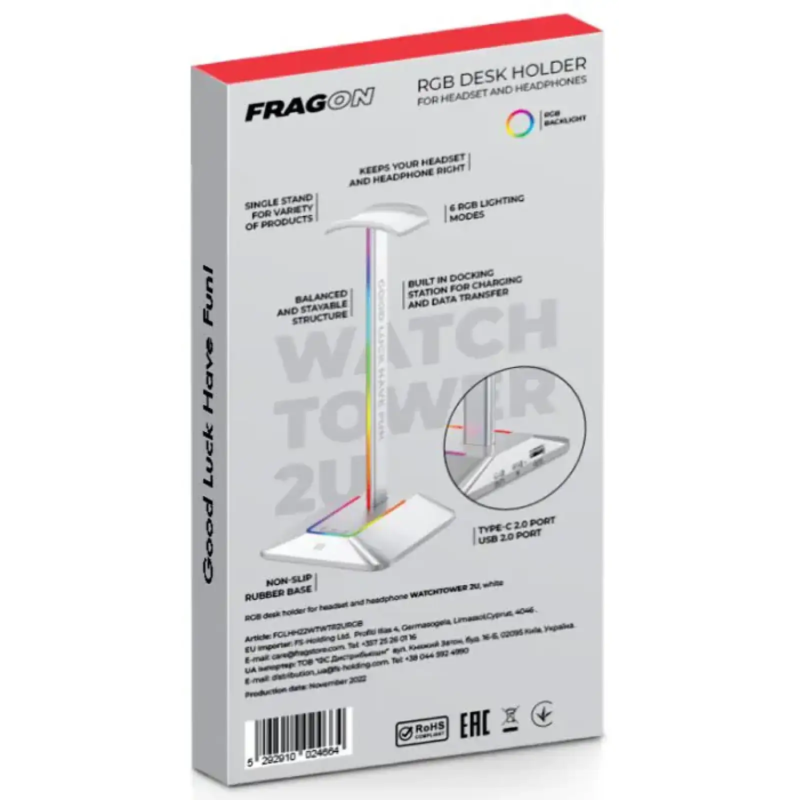Держатель для наушников FragON Watchtower 2U RGB Silver (FGLHH22WTWTR2URGB) UA