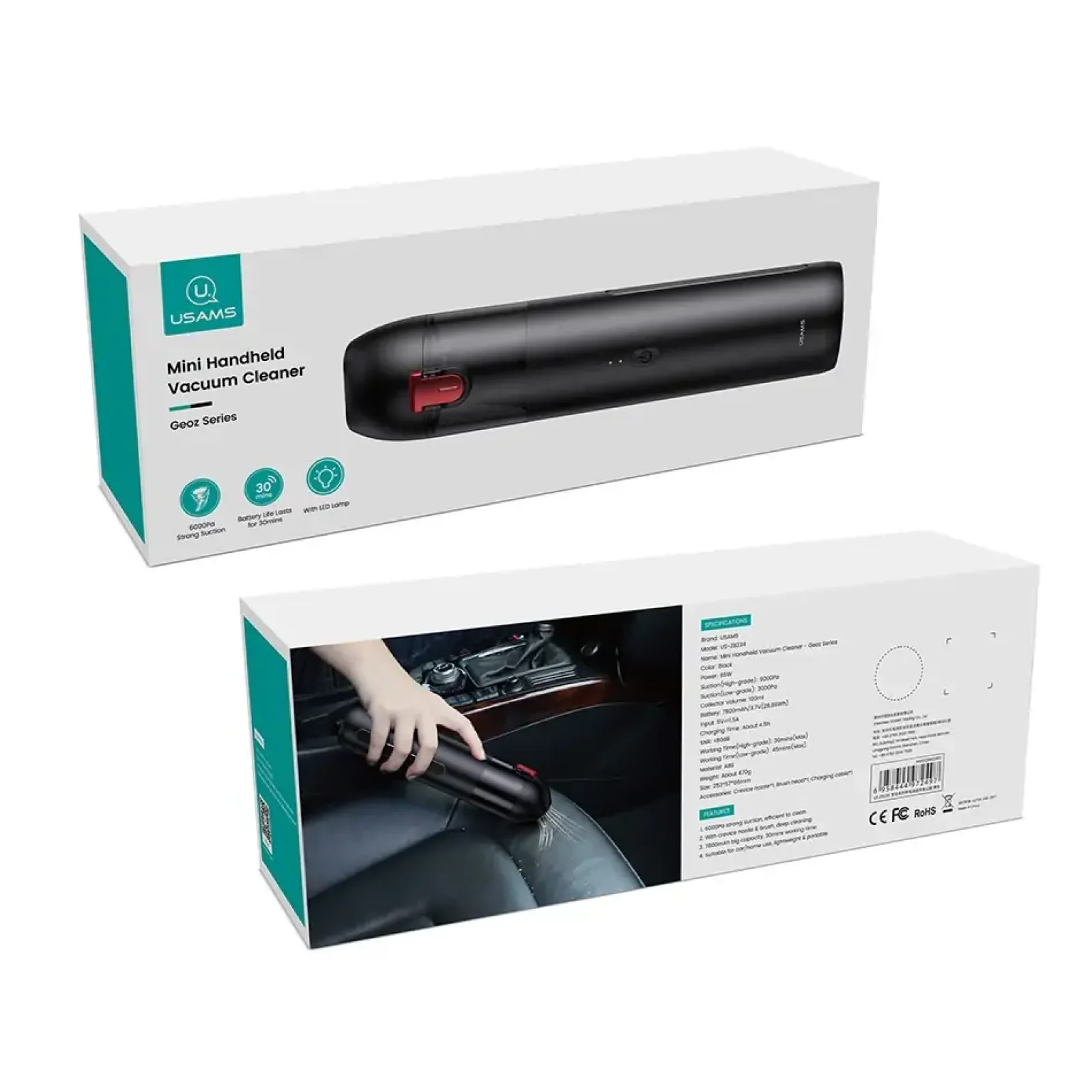 Аккумуляторный пылесос Usams US-ZB234 Mini Handheld Vacuum Cleaner Black (6958444972497) UA