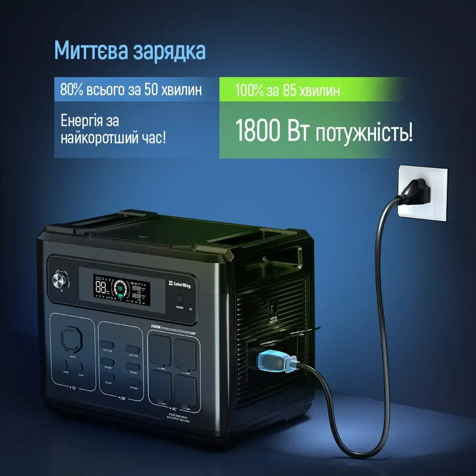Зарядная станция ColorWay 2200W 2048Wh LiFePO4 (CW-PR-2K2W-01) UA
