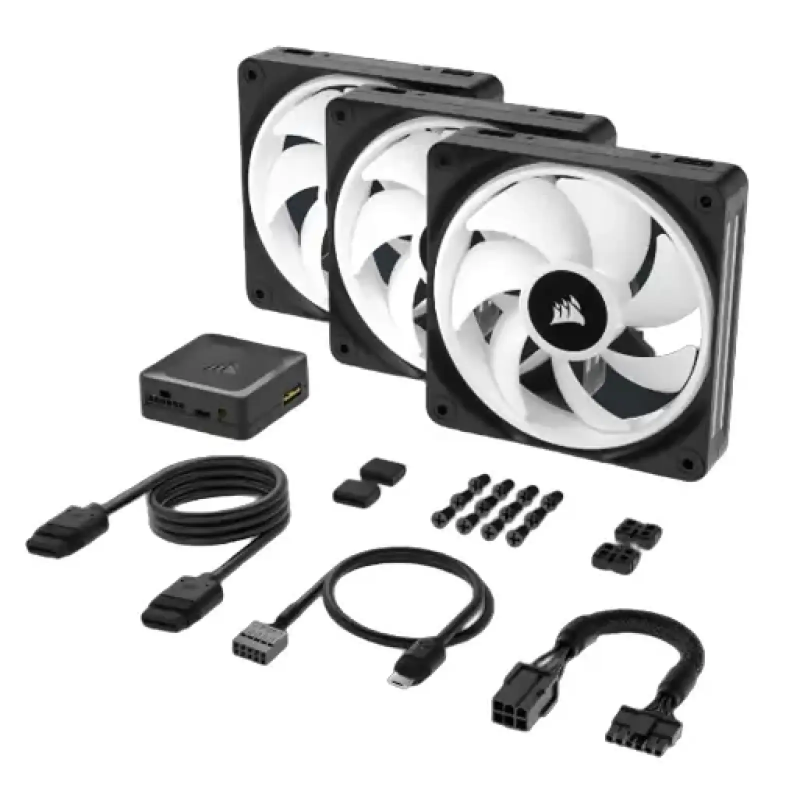 Вентилятор Corsair iCUE Link QX120 RGB PWM PC Fans Starter Kit with iCUE Link System Hub (CO-9051002-WW), 120x120x25мм, 6-pin, черный UA