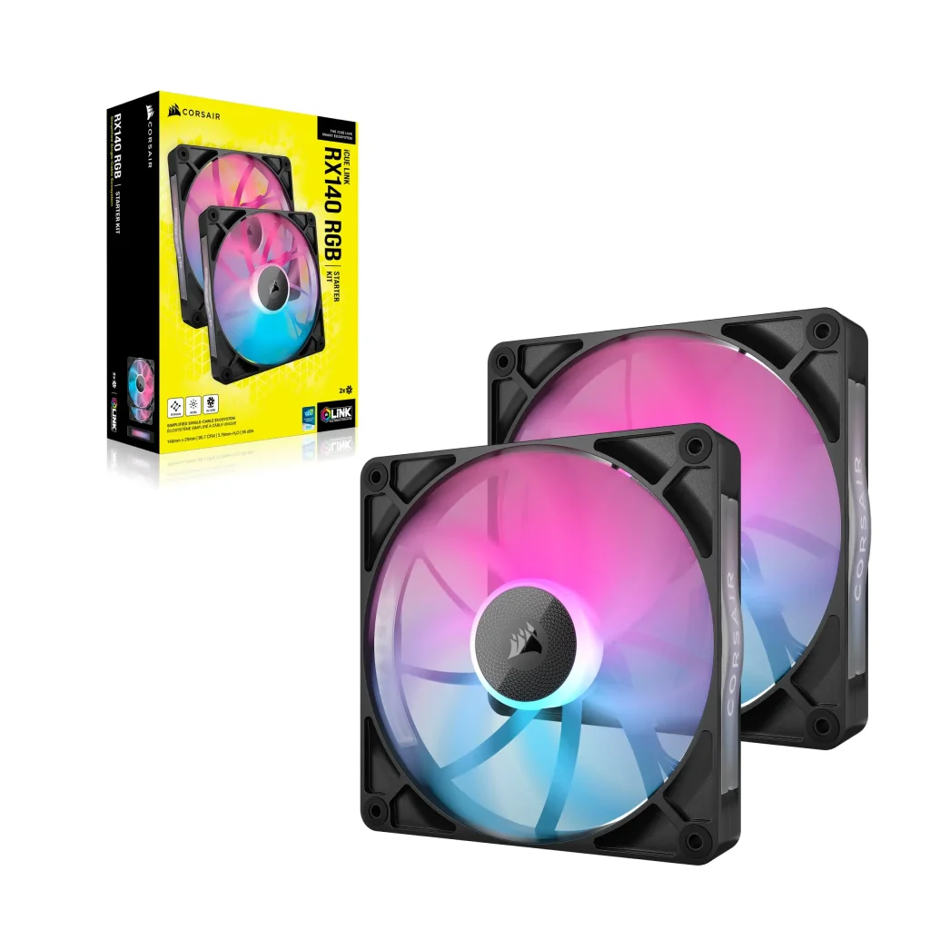 Вентилятор Corsair iCUE Link RX140 RGB PWM Dual Pack (CO-9051020-WW), 140x140x25мм, 4-pin, черный UA