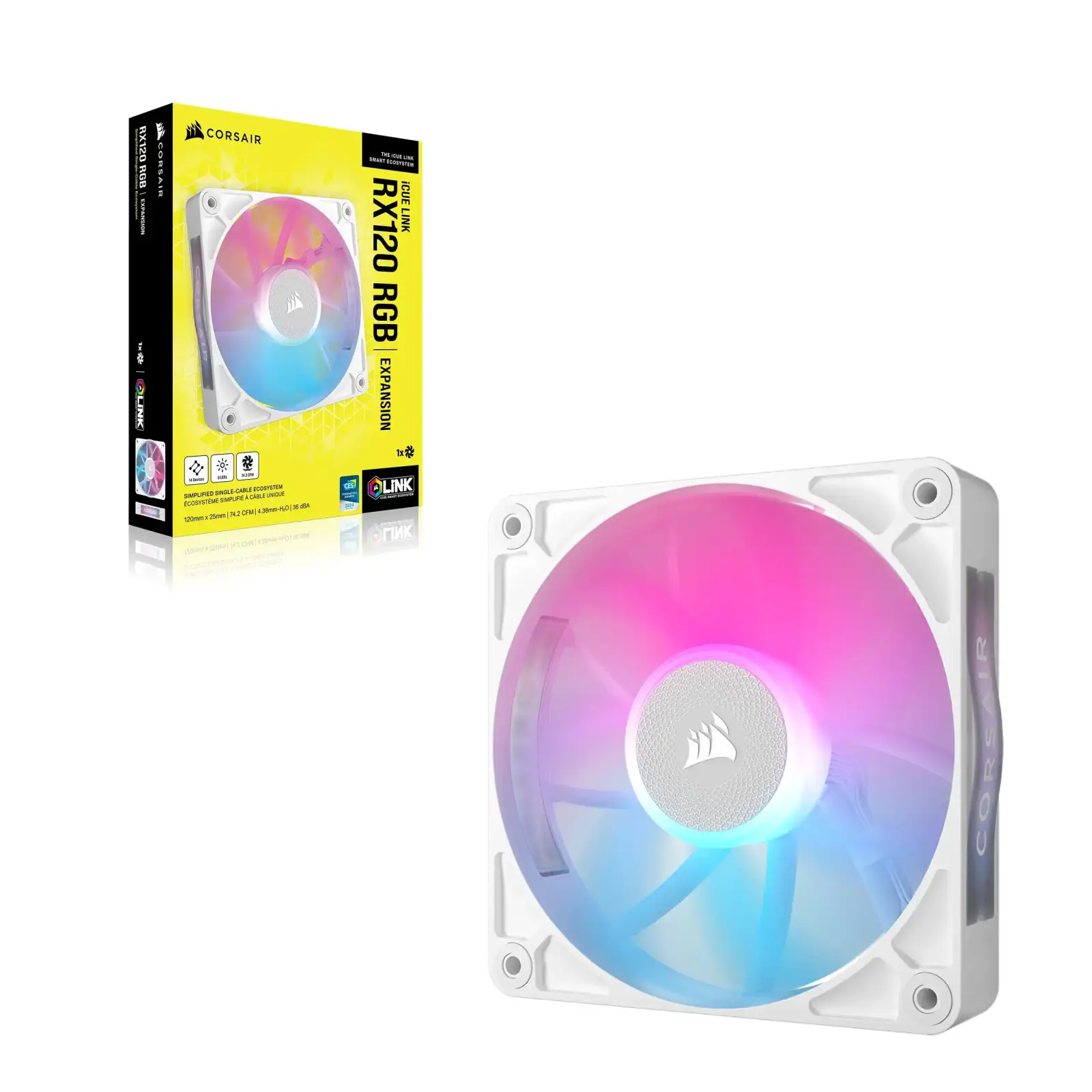 Вентилятор Corsair iCUE Link RX120 RGB PWM White (CO-9051021-WW), 120x120x25мм, 4-pin, білий UA