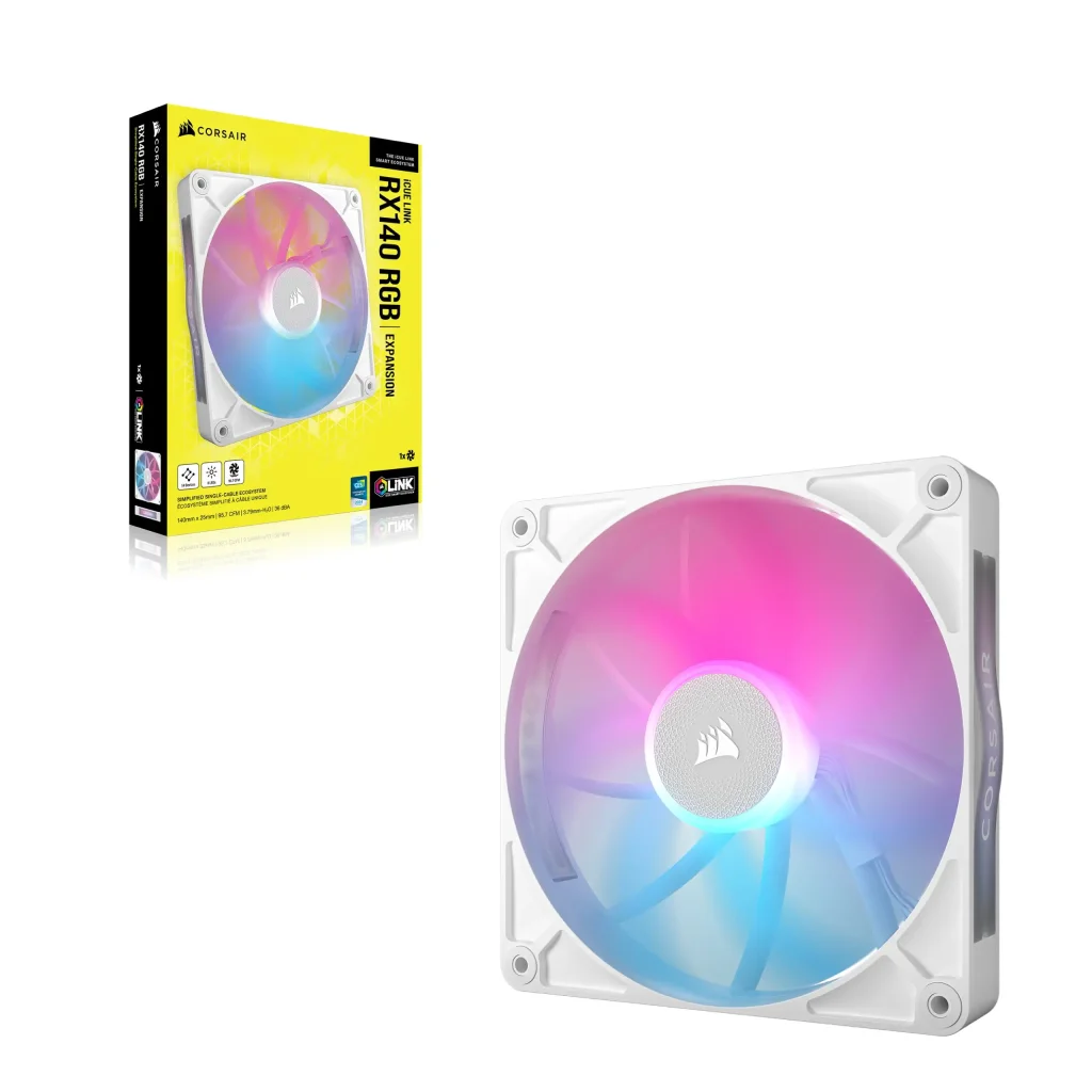 Вентилятор Corsair iCUE Link RX140 RGB PWM White (CO-9051023-WW), 140x140x25мм, 4-pin, белый UA