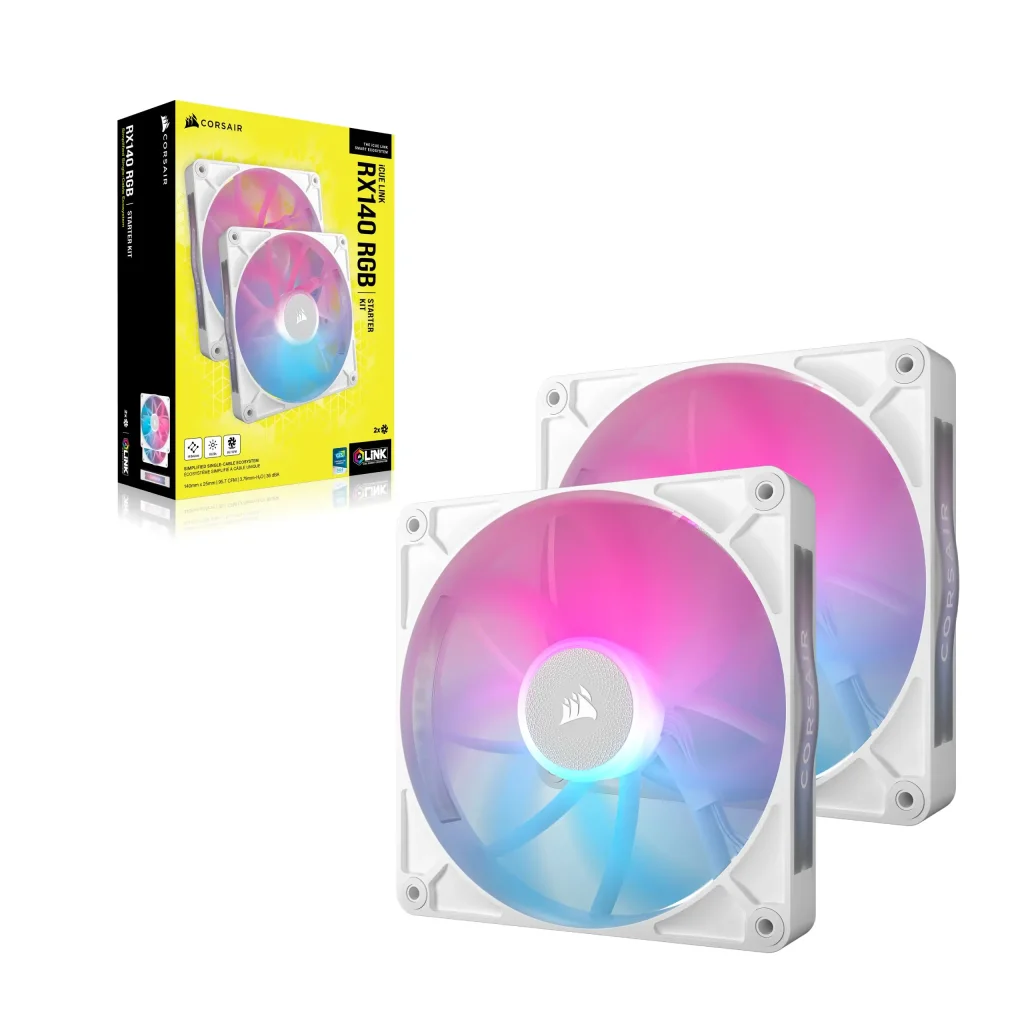 Вентилятор Corsair iCUE Link RX140 RGB PWM White Dual Pack (CO-9051024-WW), 140x140x25мм, 4-pin, белый UA