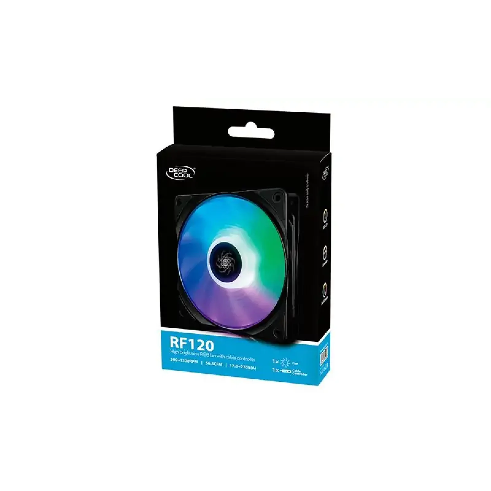 Вентилятор DeepCool RF 120, 120х120х25 мм, 4-pin, черный с белым, DP-FRGB-RF120-1C UA