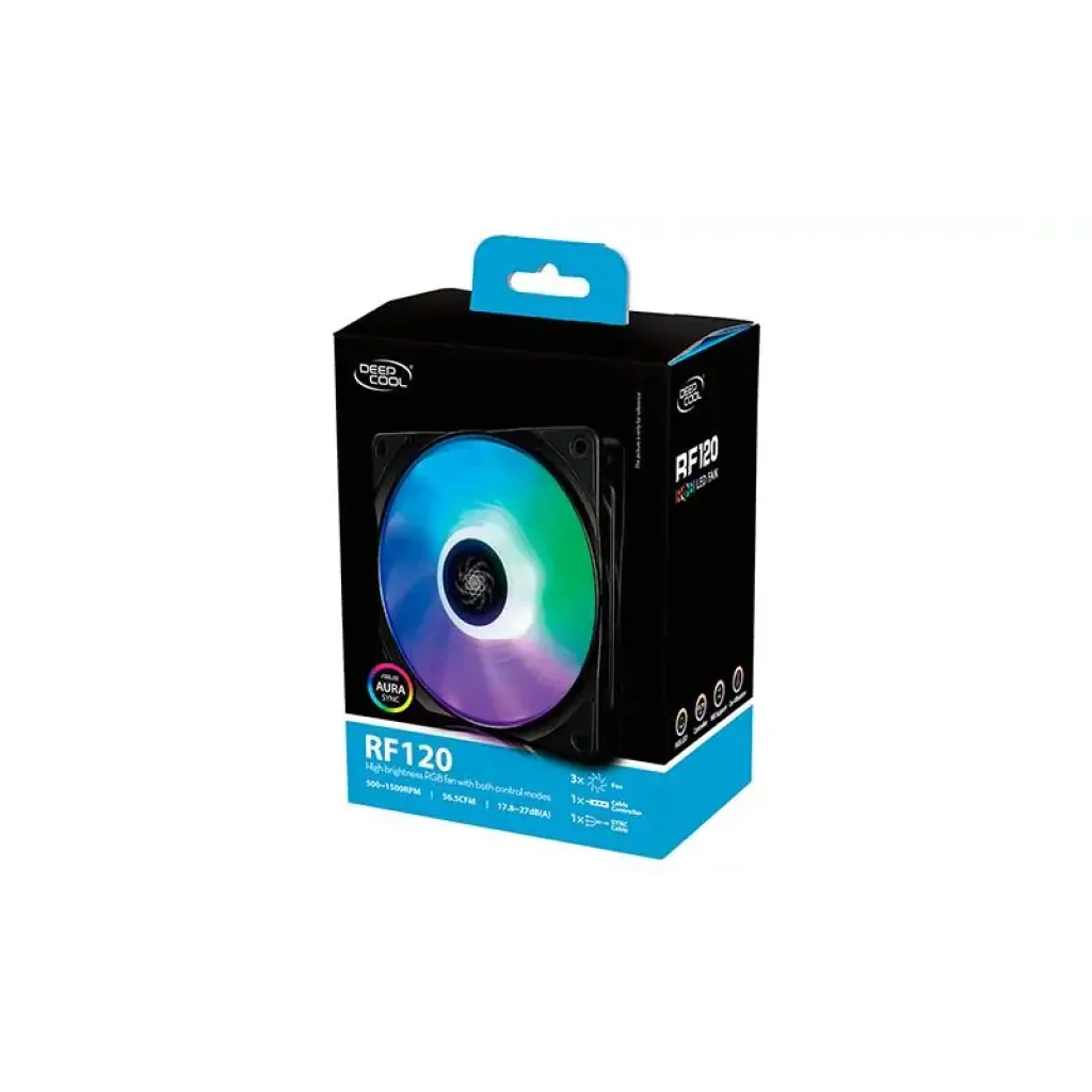 Вентилятор DeepCool RF 120-3 IN 1, 120х120х25 мм, 4-pin, черный с белым, DP-FRGB-RF120-3C UA