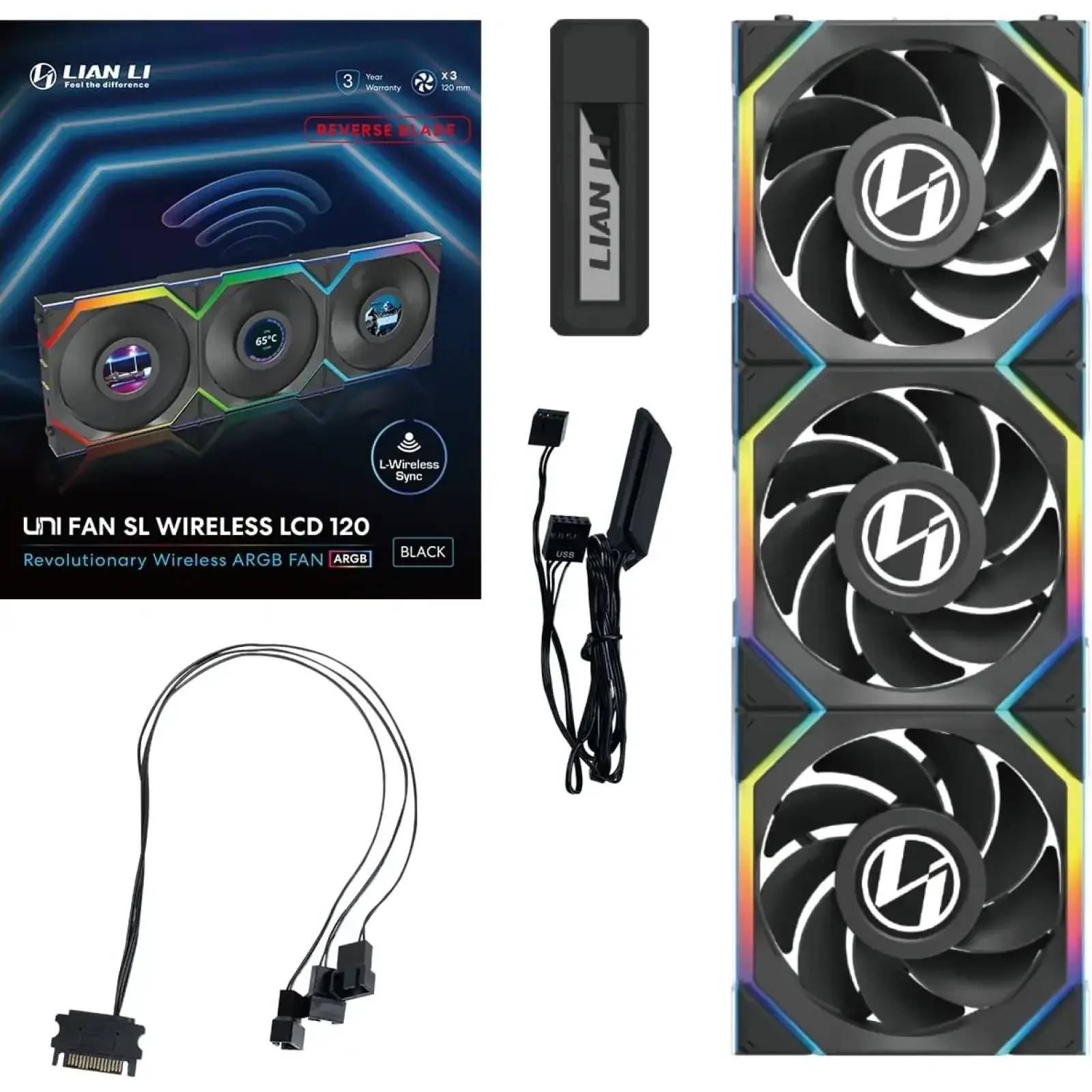 Вентилятор Lian Li Uni Fan SL Wireless LCD 120-3 Reverse Black (G99.12RSLLCD1W3B.00) UA
