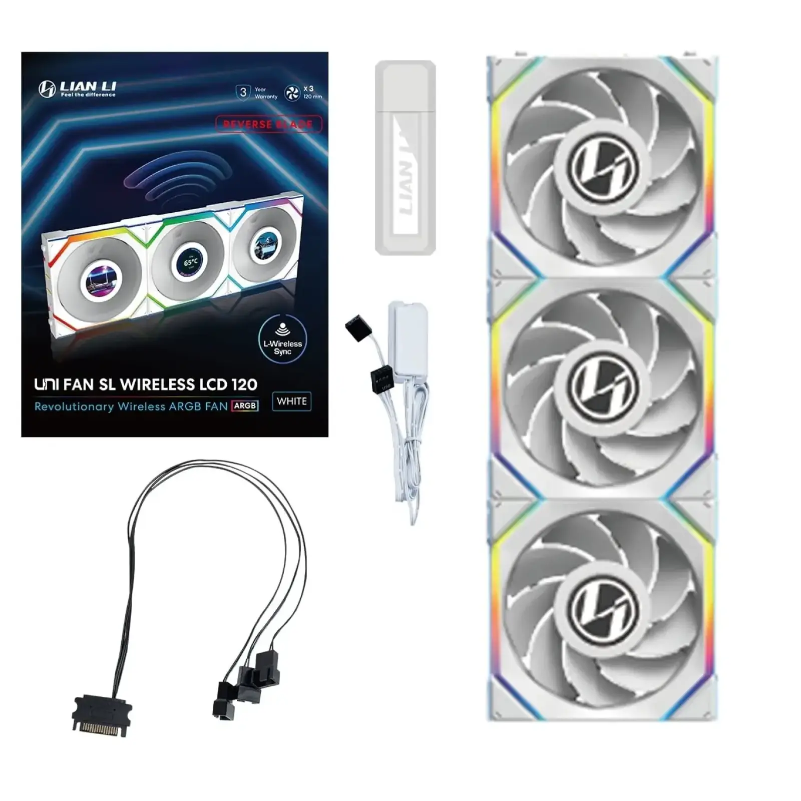 Вентилятор Lian Li Uni Fan SL Wireless LCD 120 Reverse Blade White 3-pack (G99.12RSLLCD1W3W.00) UA