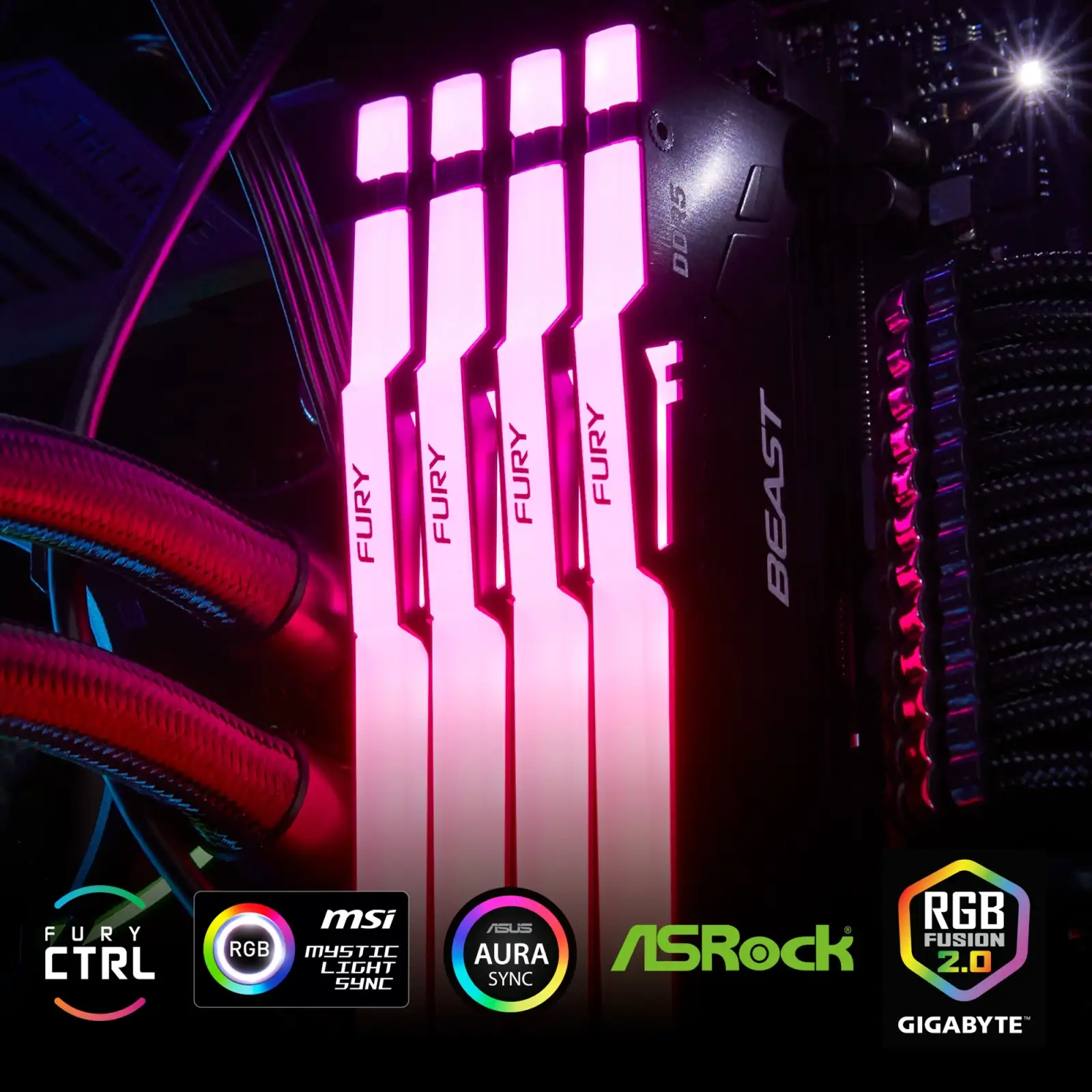 Оперативна пам'ять DDR5 32GB/4800 Kingston Fury Beast RGB (KF548C38BBA-32) UA