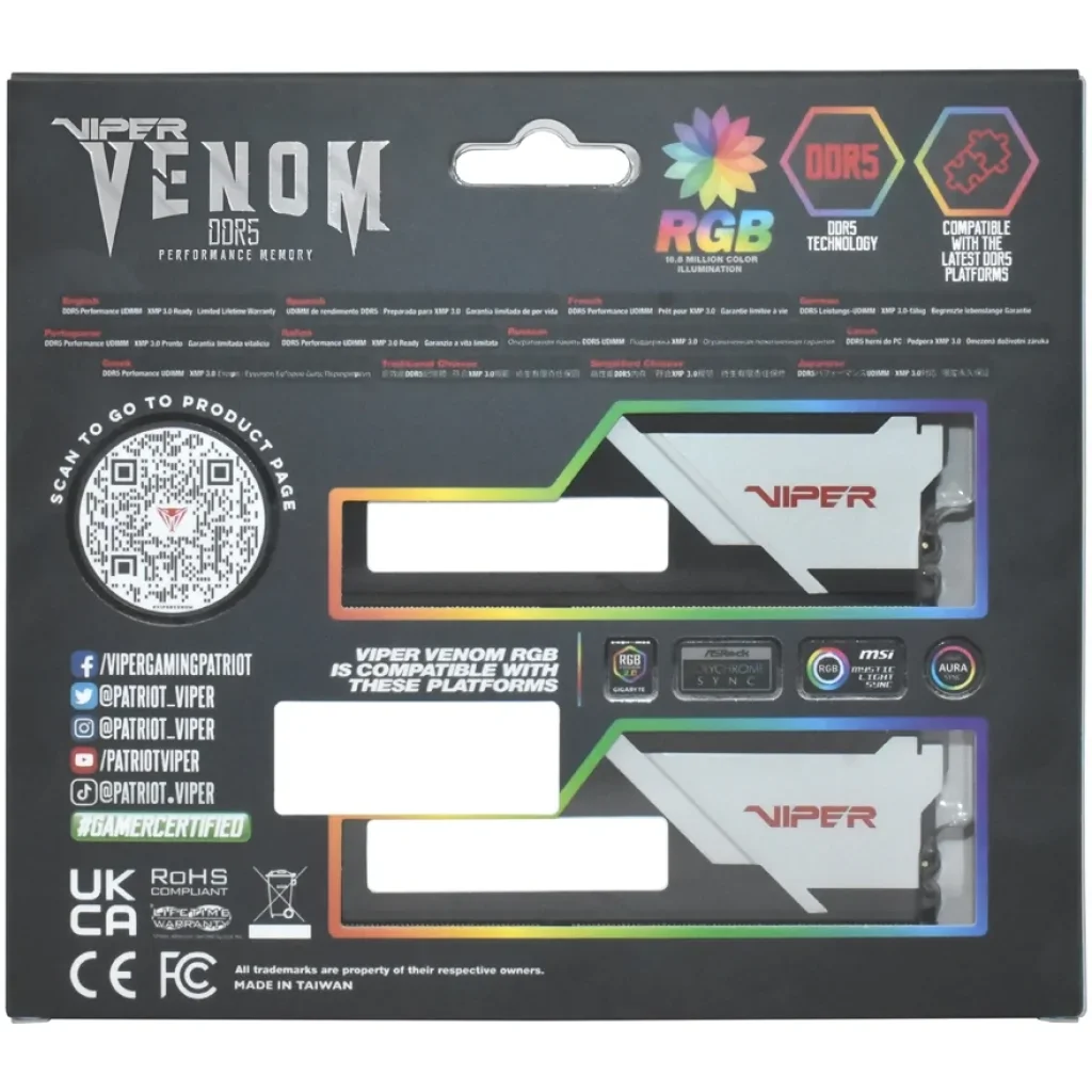 Модуль памяти DDR5 2x32GB/6000 Patriot Viper Venom RGB (PVVR564G600C36K) UA